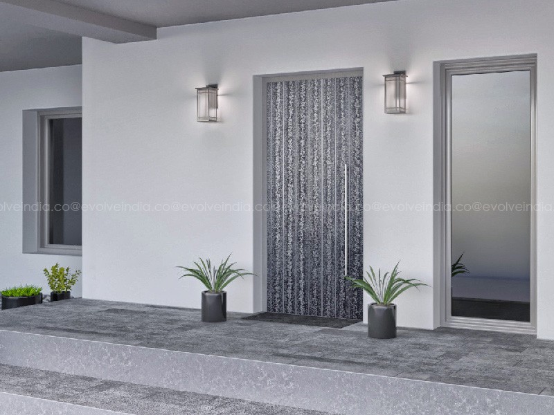 An image depicting a restaurant door finished using liquid metal