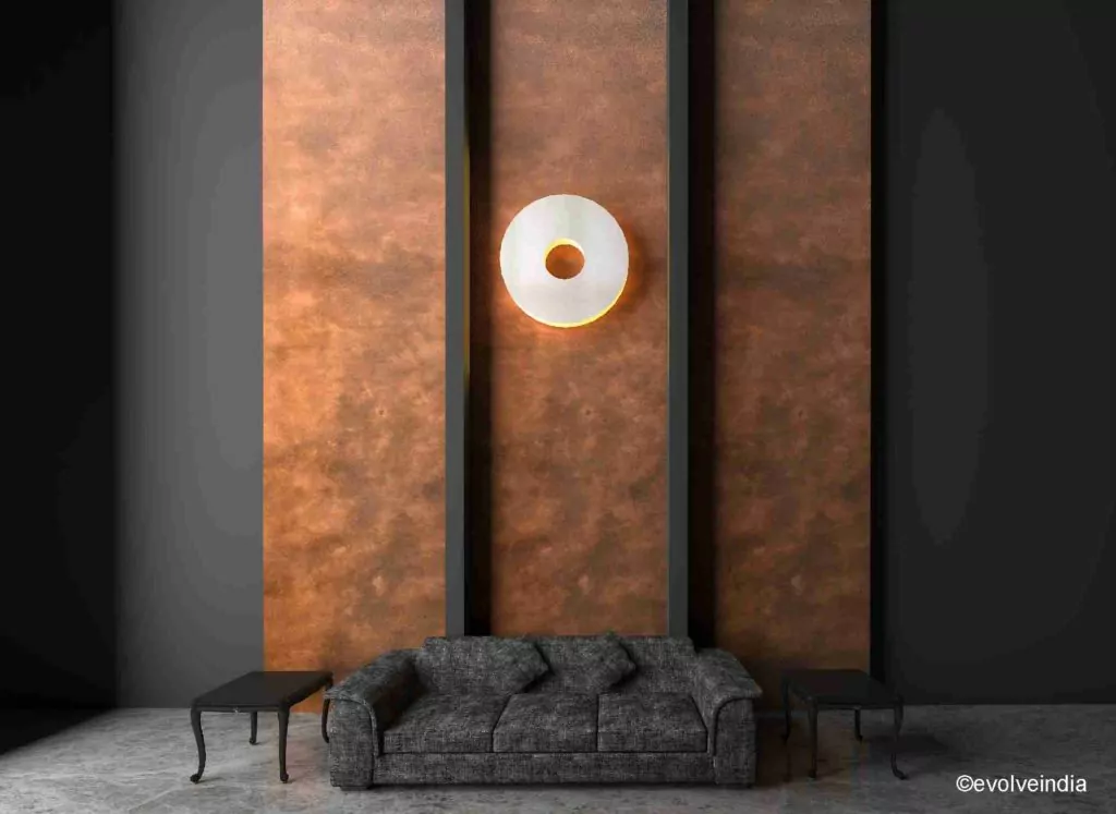 A black wall with liquid metal finish by Evolve India