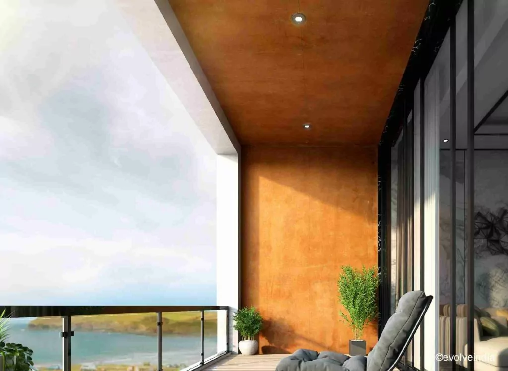 Rust finish on balcony wall
