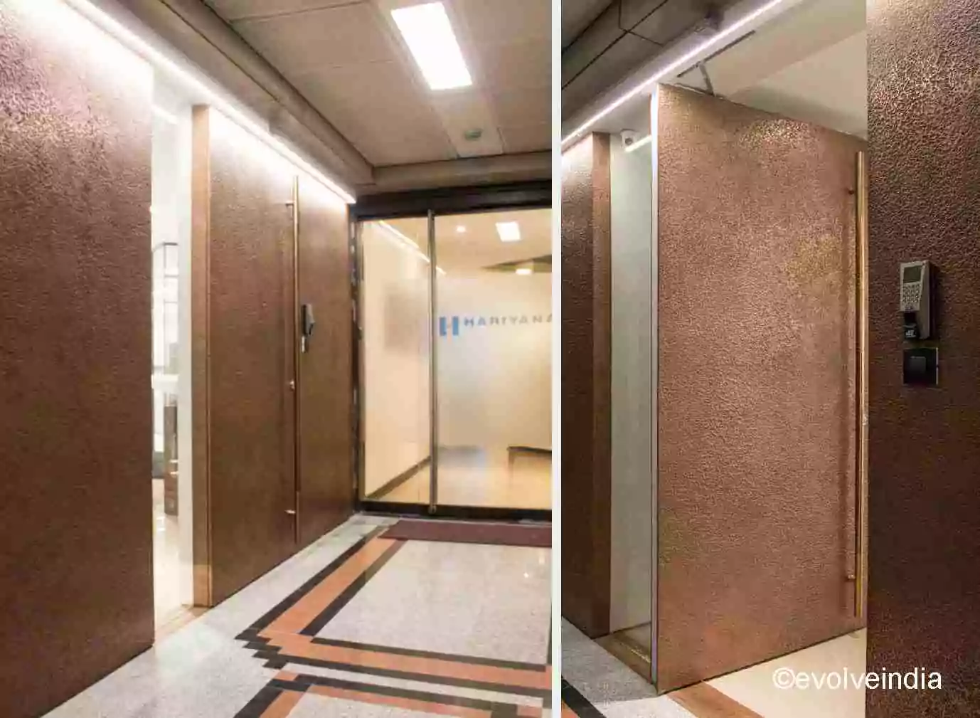 Door Designs By Evolve India Entrance door designed with textured Copper finish by Evolve India