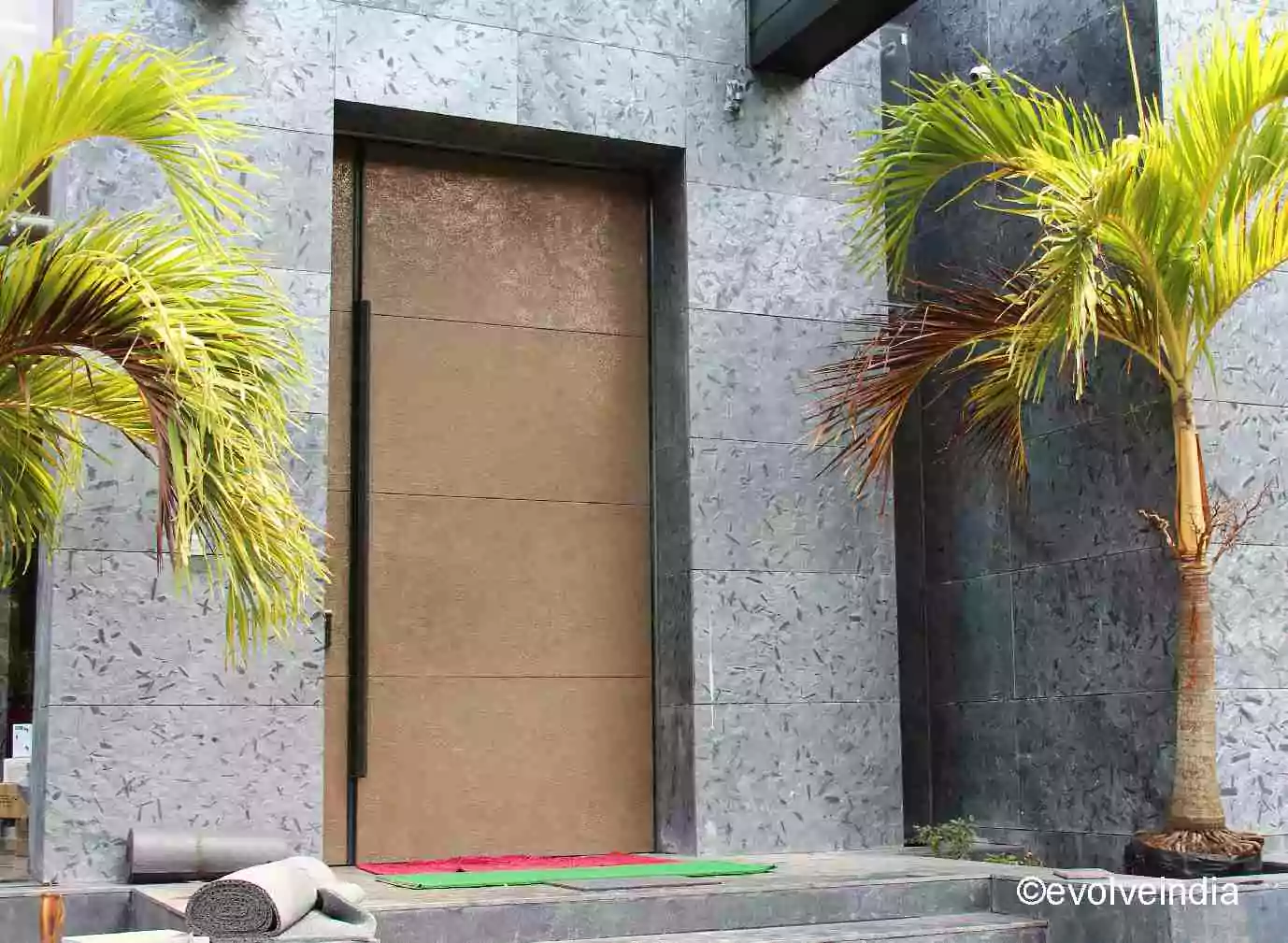 Door Designs By Evolve India entrance door designed with liquid metal brass finish by Evolve India