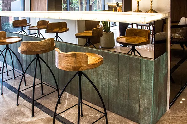 Copper Patina panels used for designing bar table
