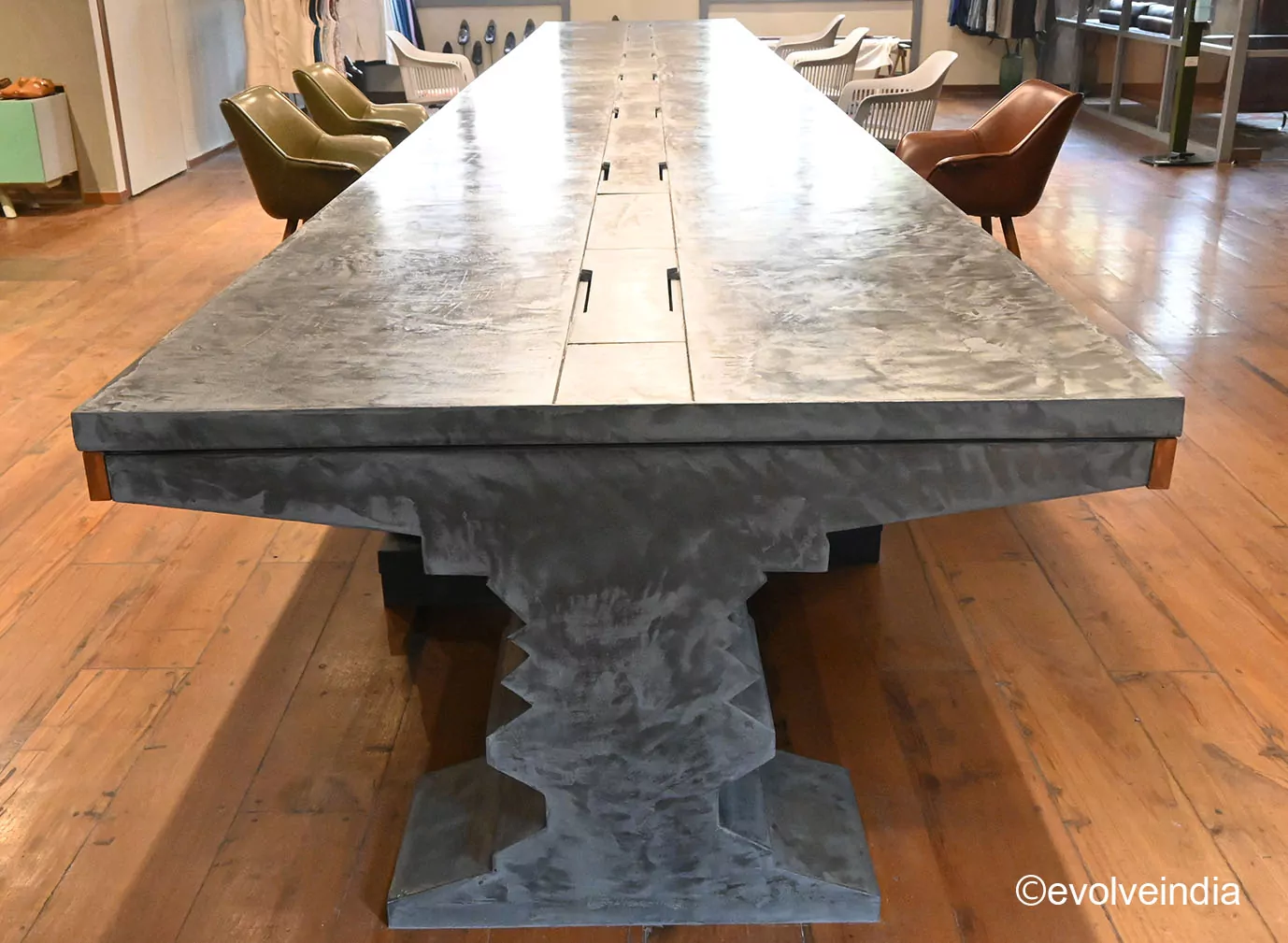 Table Design Work Table Designed Using Decorative Concrete Finish by Evolve India