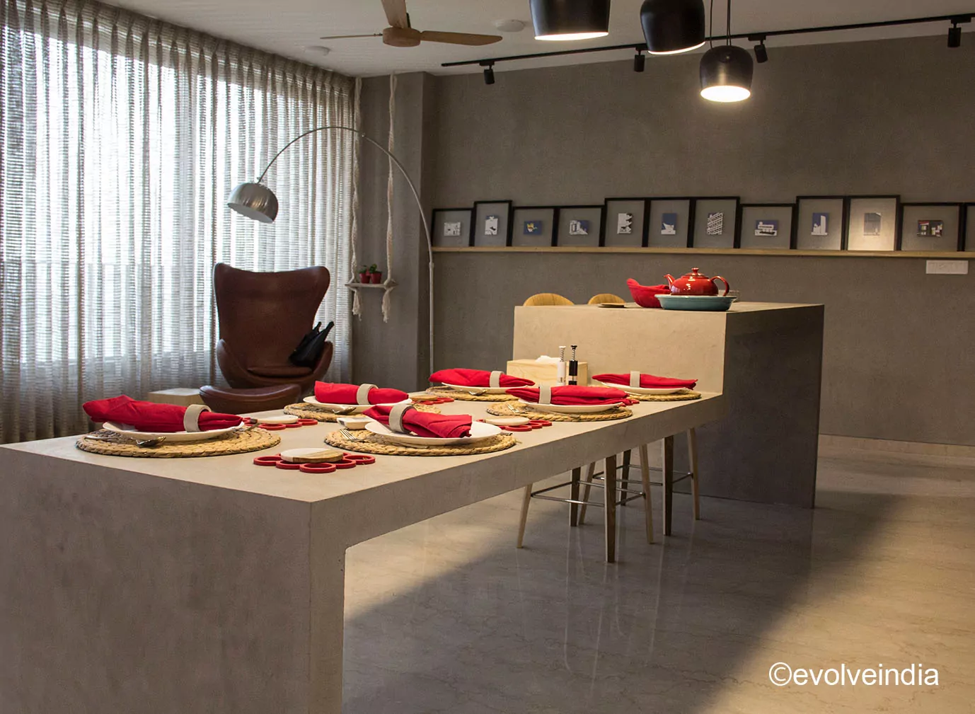 Table Design Dining table designed using decorative concrete finish by Evolve India