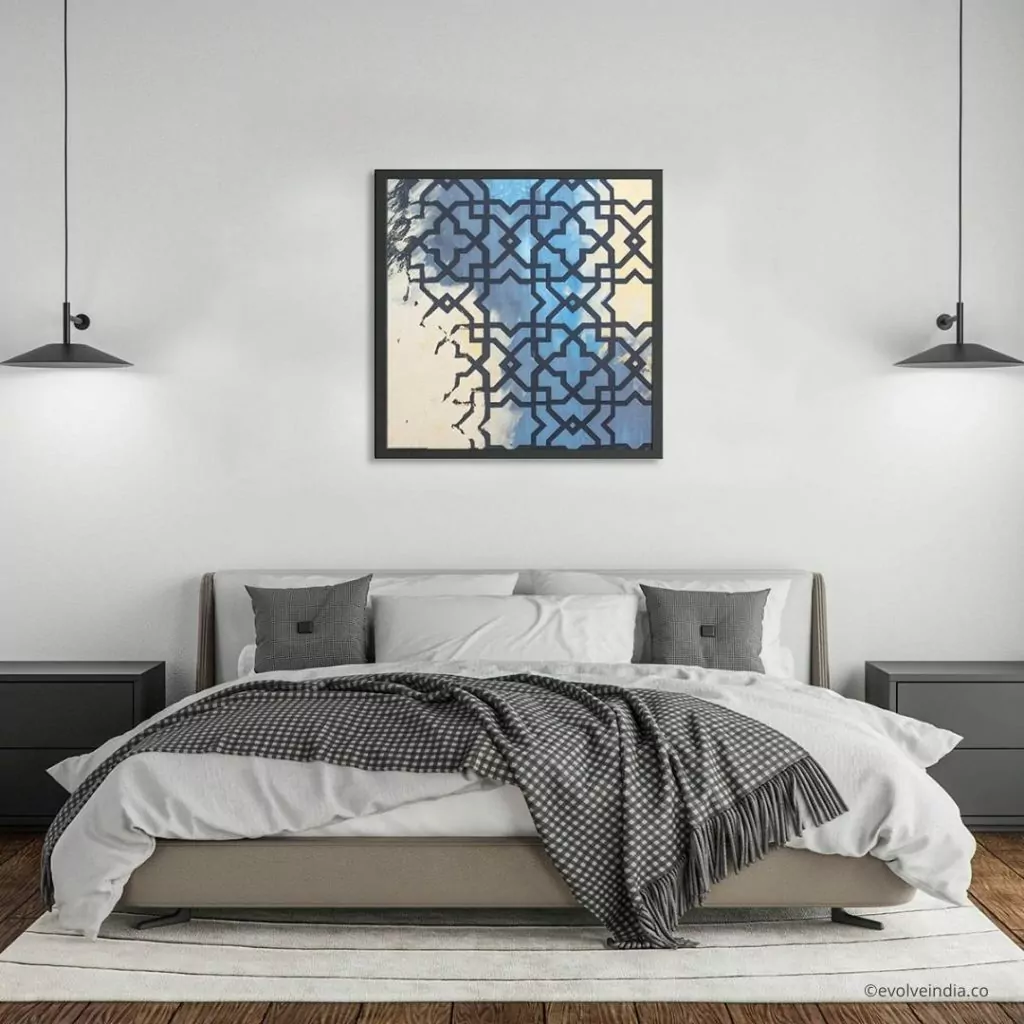 Bedroom Space Designed Using Concrete Finish Royal Remnants Wall Art by Evolve India