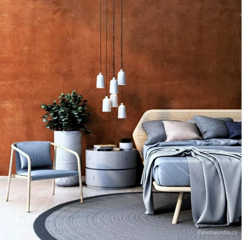 Bed back wall designed using corten steel rustic finish by Evolve India