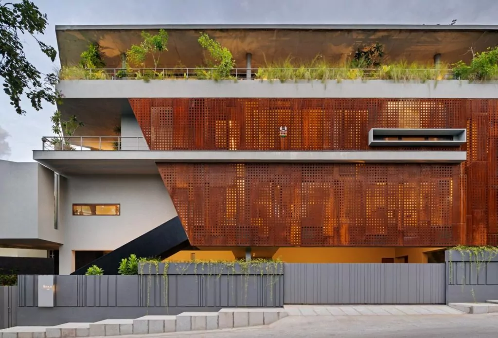 Residential facade designed using corten steel cladding
