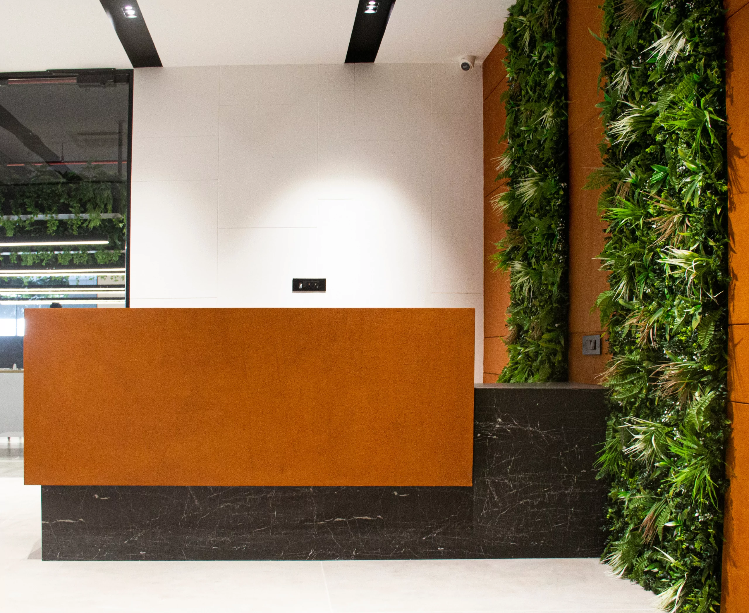 Textured rust finish office interior design