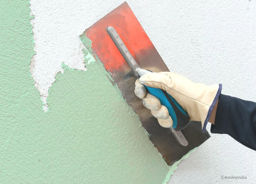 Decorative Concrete Finish Decorative concrete finish applied on wall using trowel