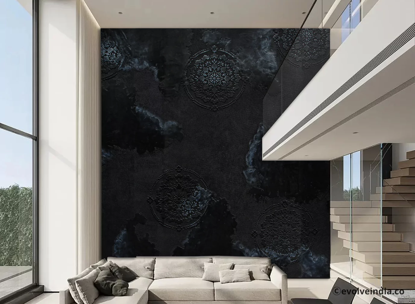 Artistic Wall Design Galaxy Black Blue Duo Artistique Fusion Living Room Wall By Evolve India
