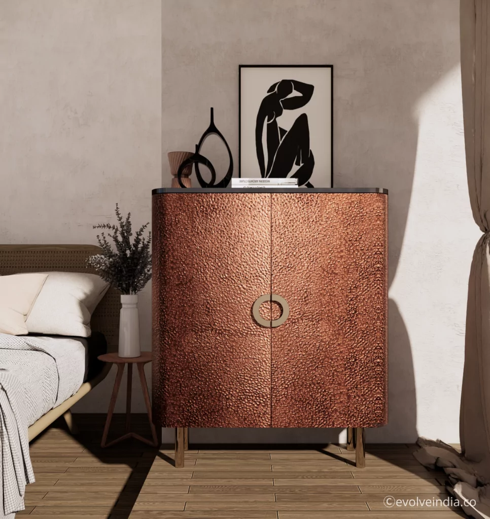 Liquid Metal Design on Furniture Press Pitted Copper Side Table by Evolve India